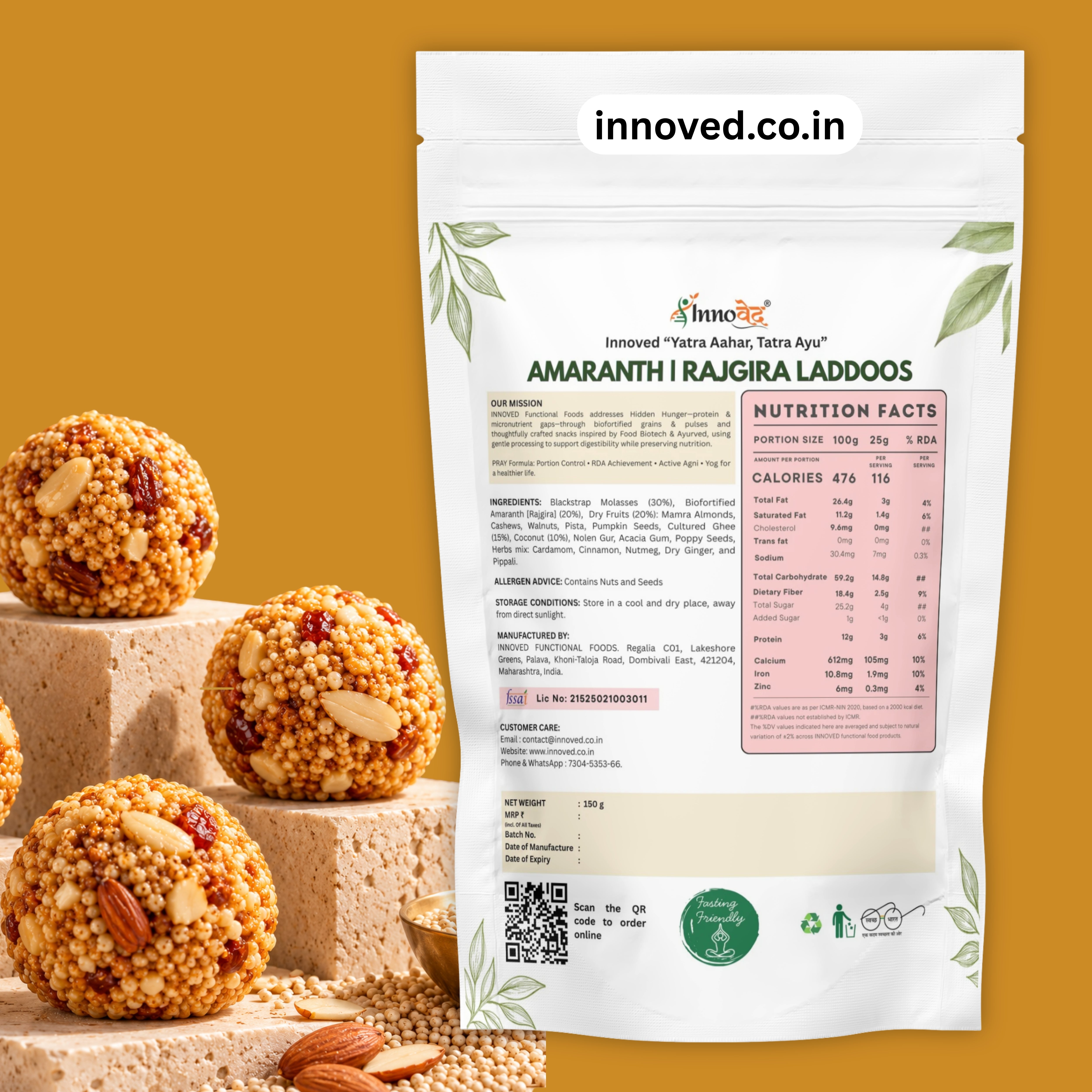 Amaranth (Rajgira) Laddoos | Muscle Health | Protein | 150g | 6 laddoos (25g each)