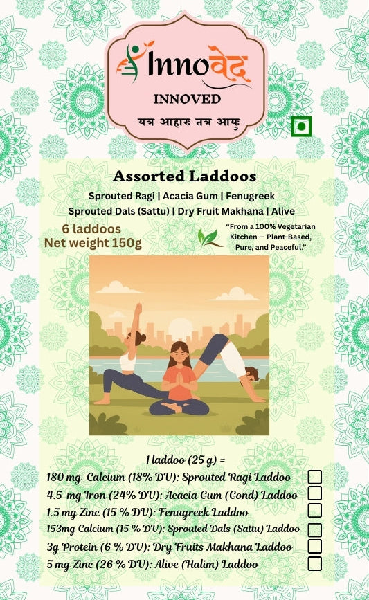 Assorted Laddoos (S.Ragi, Acacia Gum, Fenugreek, Dry Fruit Makhana, S.Dal, Alive) | 6 varieties in 1 pack | 150g