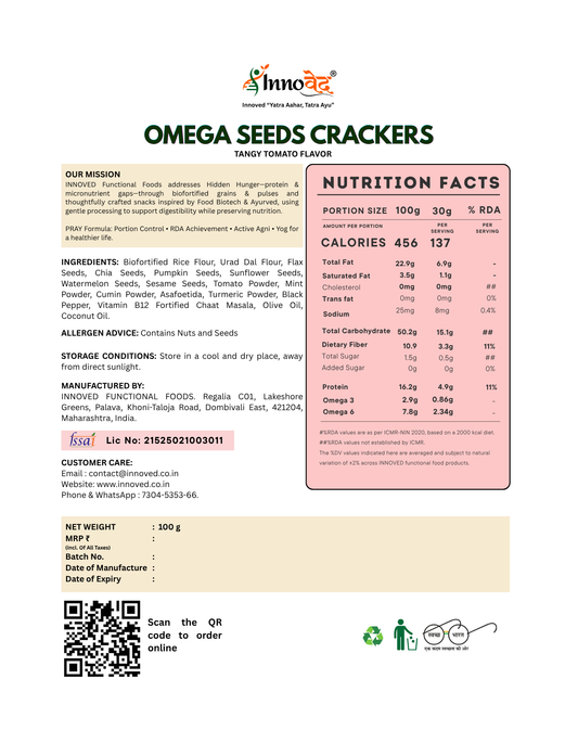 Omega Seeds Crackers (Baked) Tangy Tomato Flavor | 100g