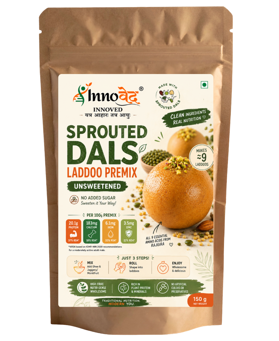 PREMIX | Sprouted Dal Laddoo premix | 150g | Makes 9 laddoos