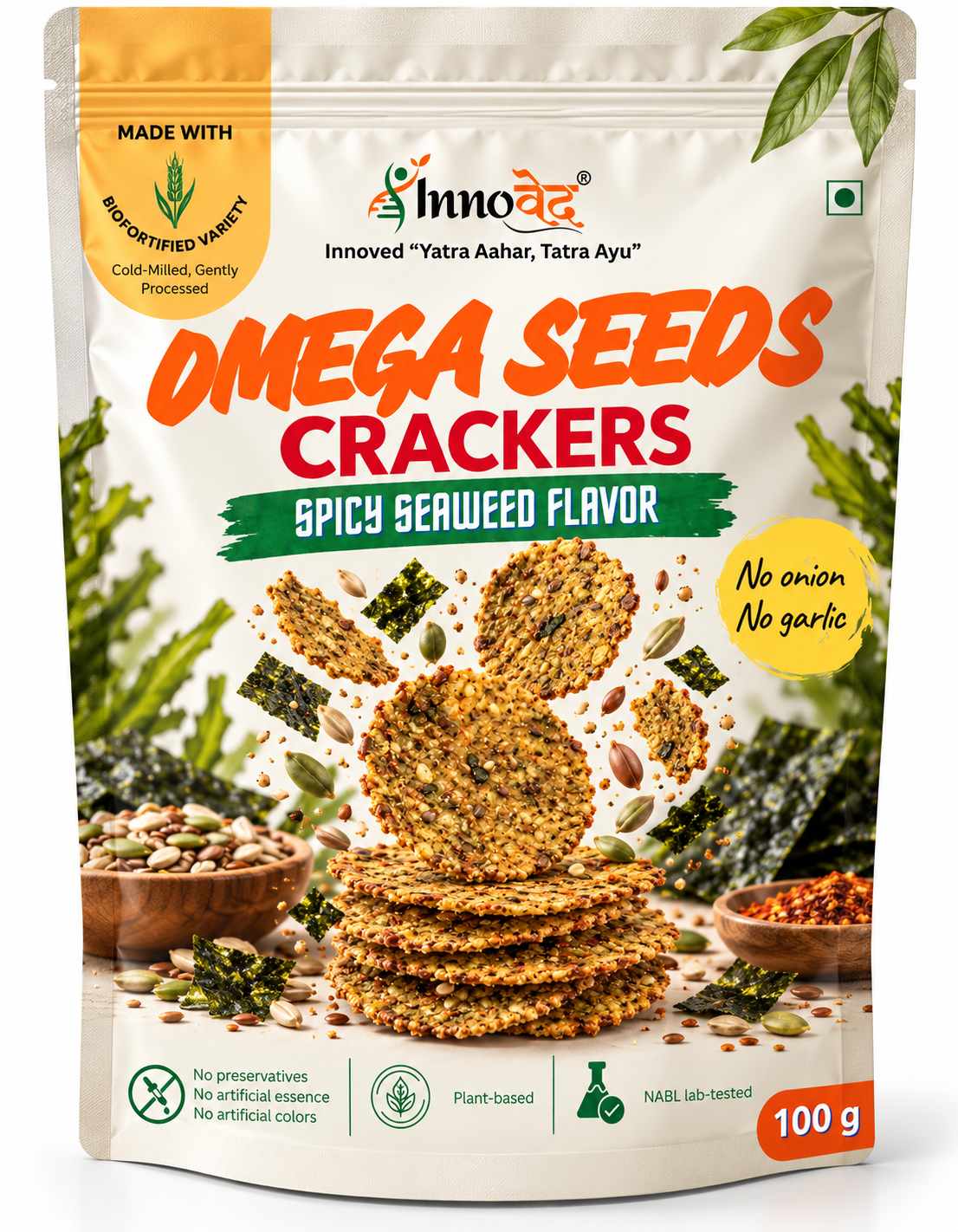 Omega Seeds Crackers (Baked) Spicy Seaweed Flavor | 100g