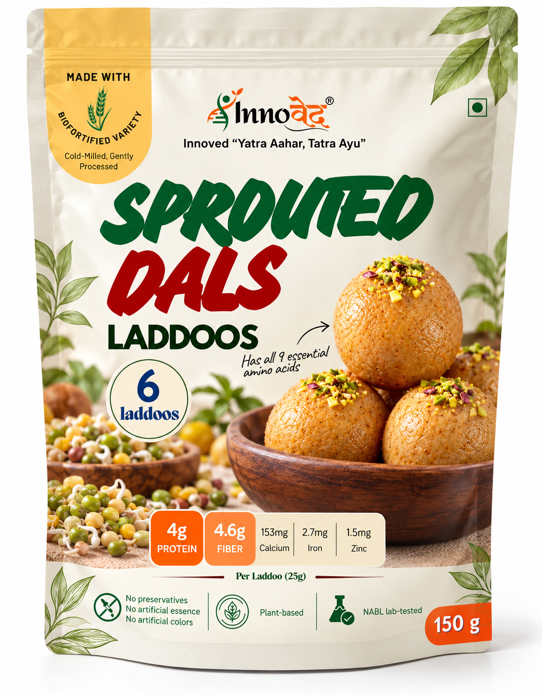 Sprouted Dals Laddoo | Muscle Health | Protein  | 150g | 6 laddoos (25g each)
