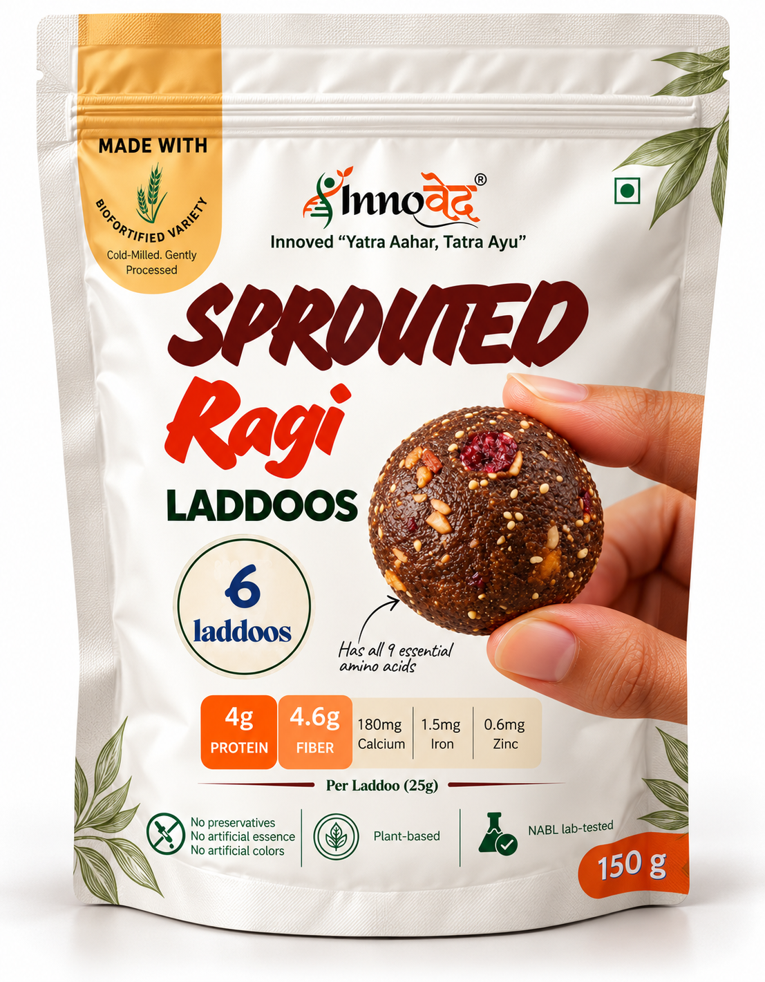 Sprouted Ragi Laddoos | Bone Health | Calcium | 150g | 6 laddoos (25g each)